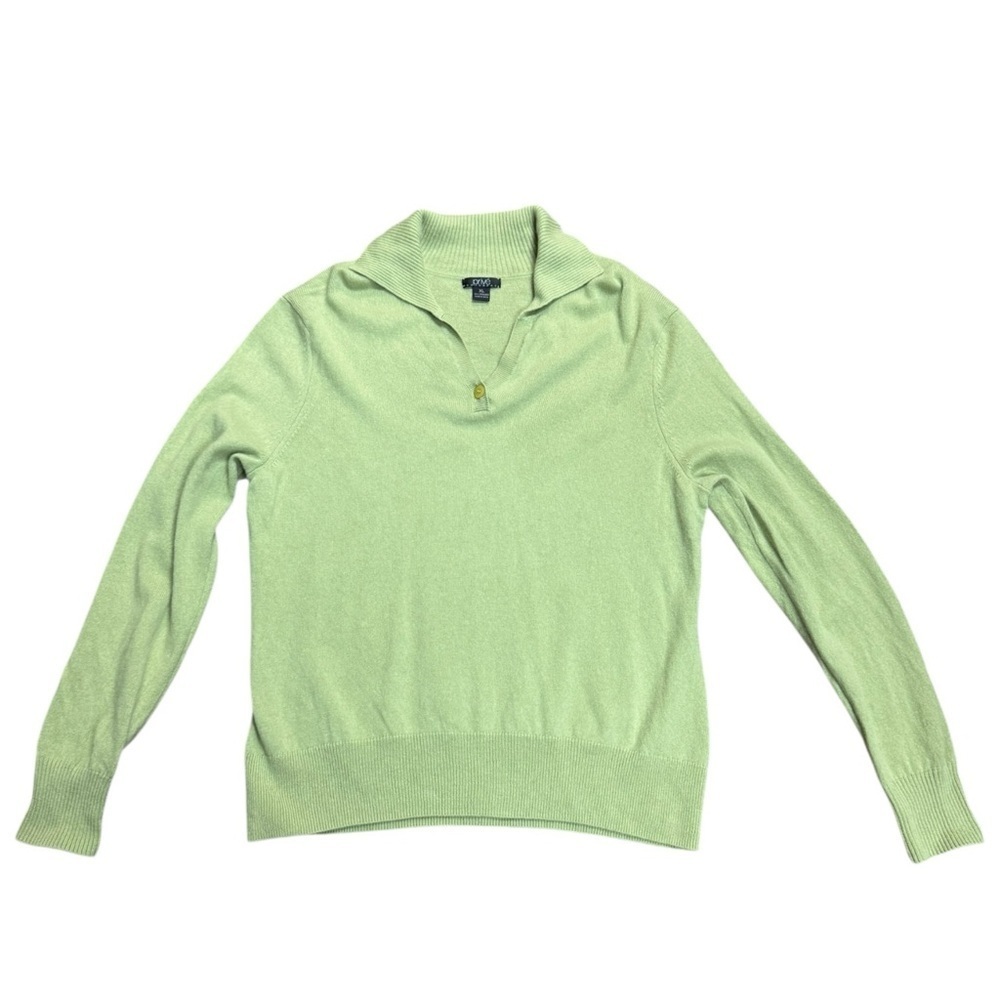 Prive Green Cashmere V Neck Collared Sweater XL